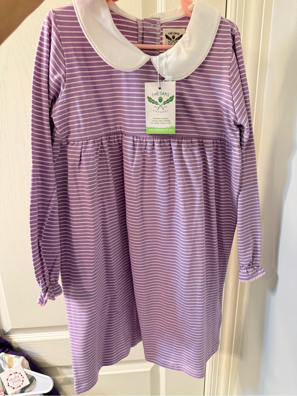 The Oaks Girls' Lavender Purple Striped Peter Pan Collar Long Sleeve Dress NWT 7